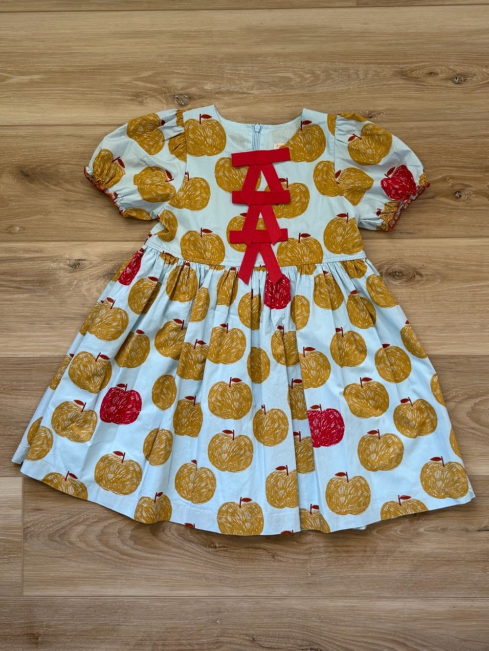 Pink Chicken White Dress with Yellow and Red Apple Print